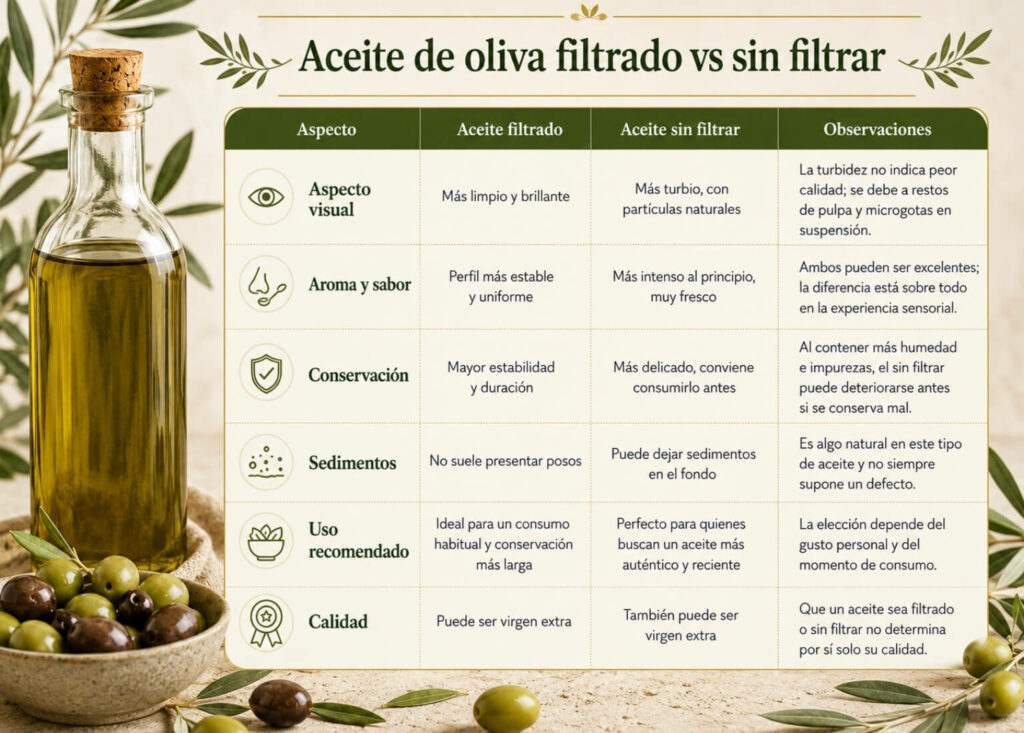 Diferencias entre aceite filtrado y sin filtrar