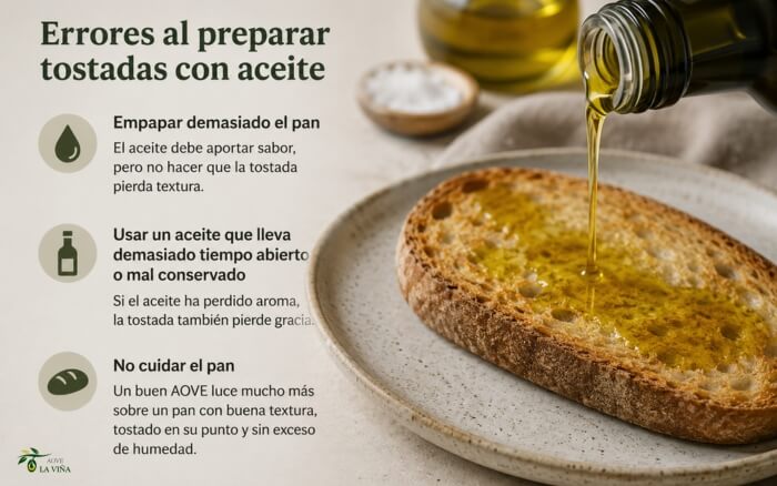 Qué aceite de oliva usar para tostadas: cómo elegir un AOVE con sabor 2 Errores al preparar tostadas con aceite